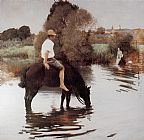 Jules-Alexis Muenier Jeune paysan faisant boire son cheval painting